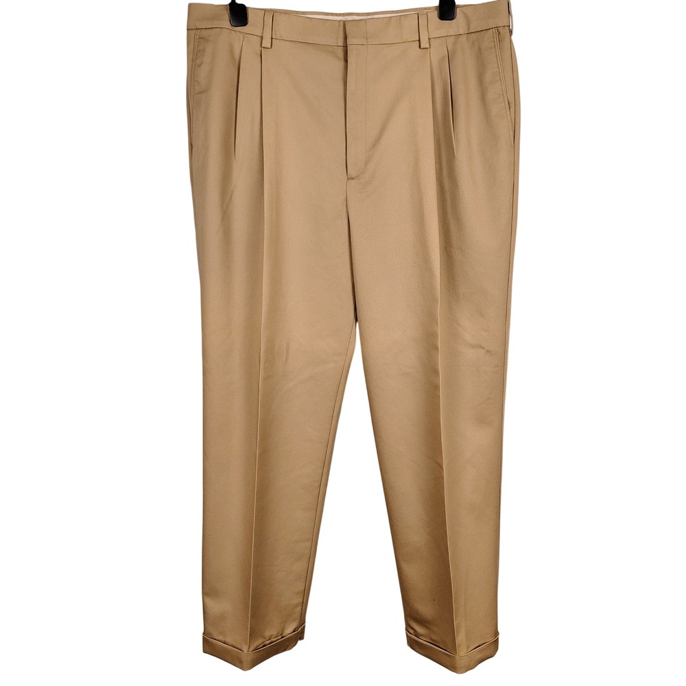 NWT Savane Mens 42W X 32L Dress Blues Pleated Cuffed Pants Mink Tan Cotton Blend